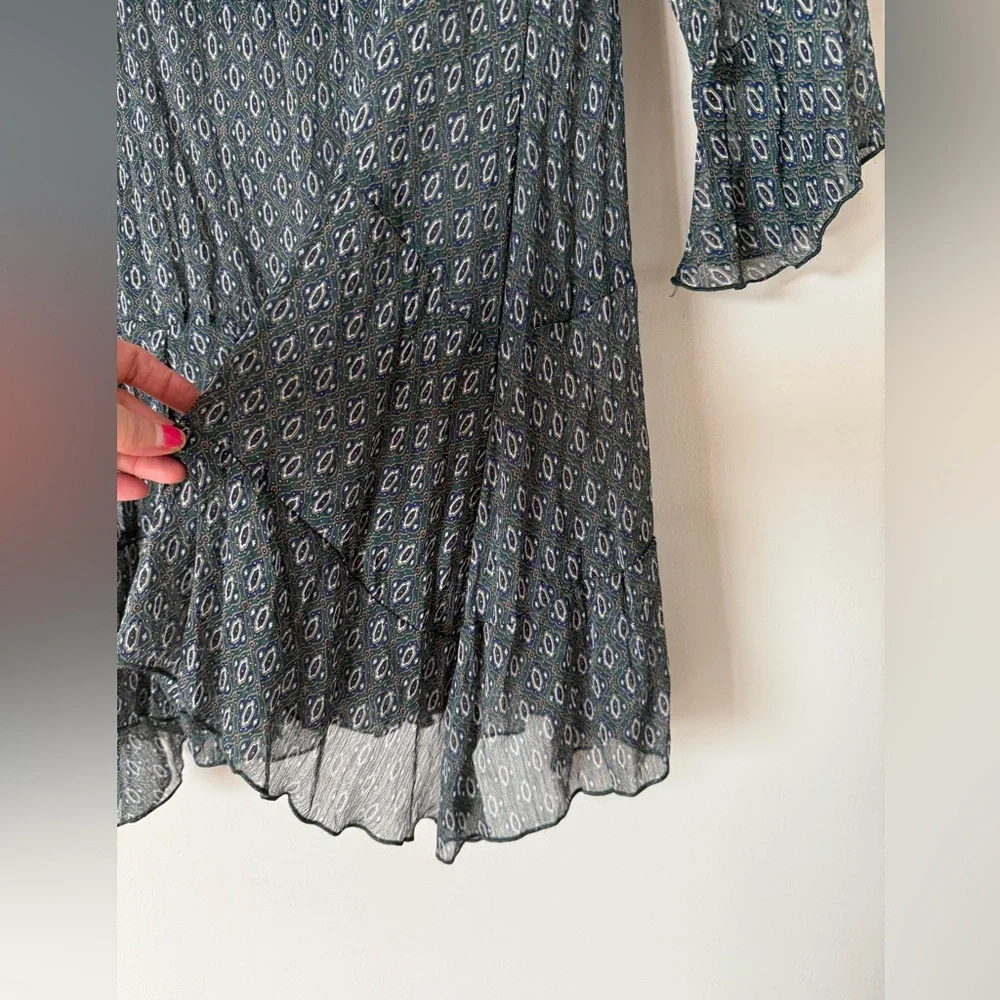 Vintage Y2K Sheer Asymmetrical Flowy Boho Printtd Top - Picture 6 of 14